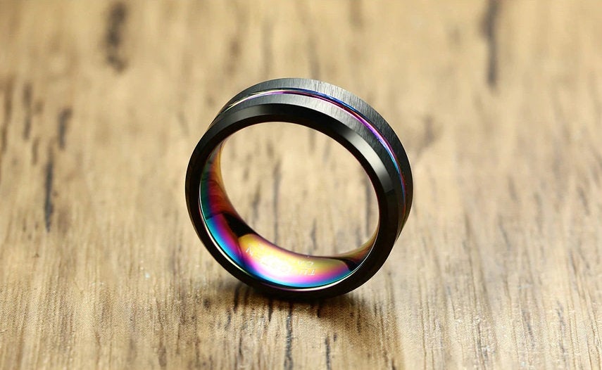 Colorful Rainbow Titanium Wedding Ring