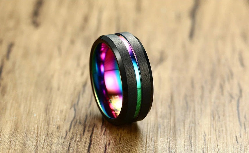 Colorful Rainbow Titanium Wedding Ring