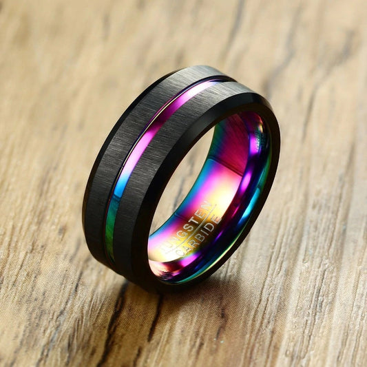 Bague de mariage en titane arc-en-ciel coloré