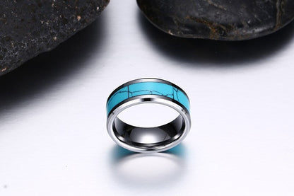 Bague turquoise en argent pour hommes avec tungstène argenté