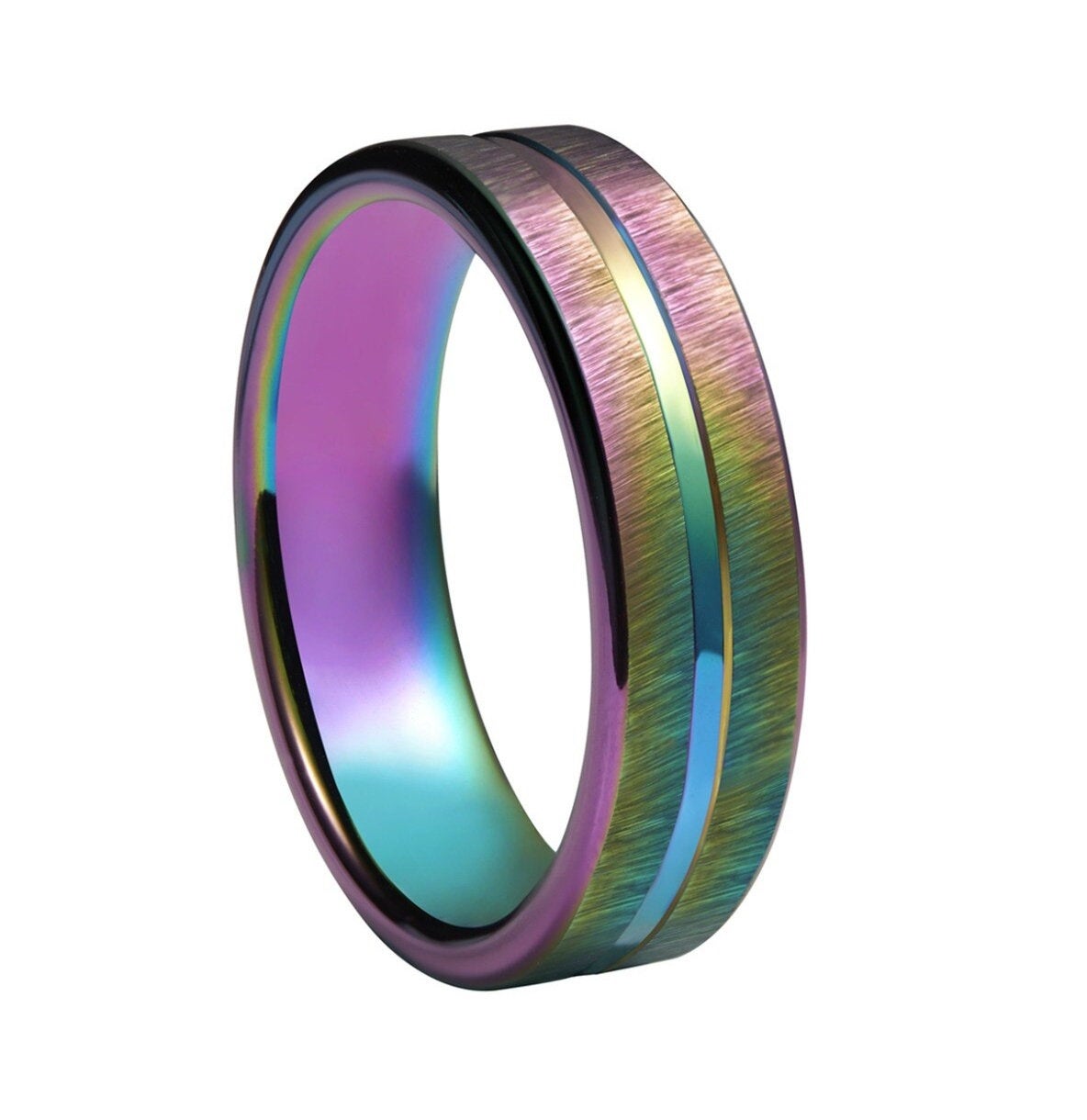 Bague de mariage arc-en-ciel irisée en tungstène 4 mm