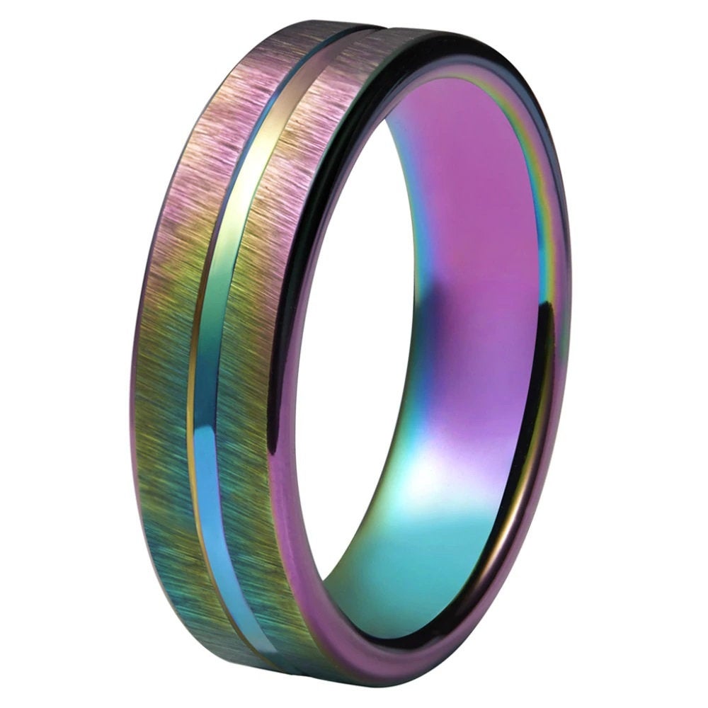 Bague de mariage arc-en-ciel irisée en tungstène 4 mm