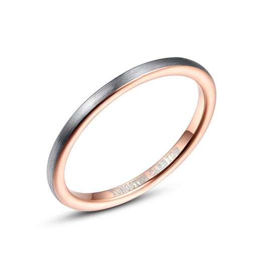 Bague pile en tungstène or rose et argent 2 mm