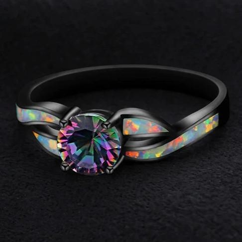 Mystischer Topas und weißer Feueropal-Ring aus 925er Sterlingsilber