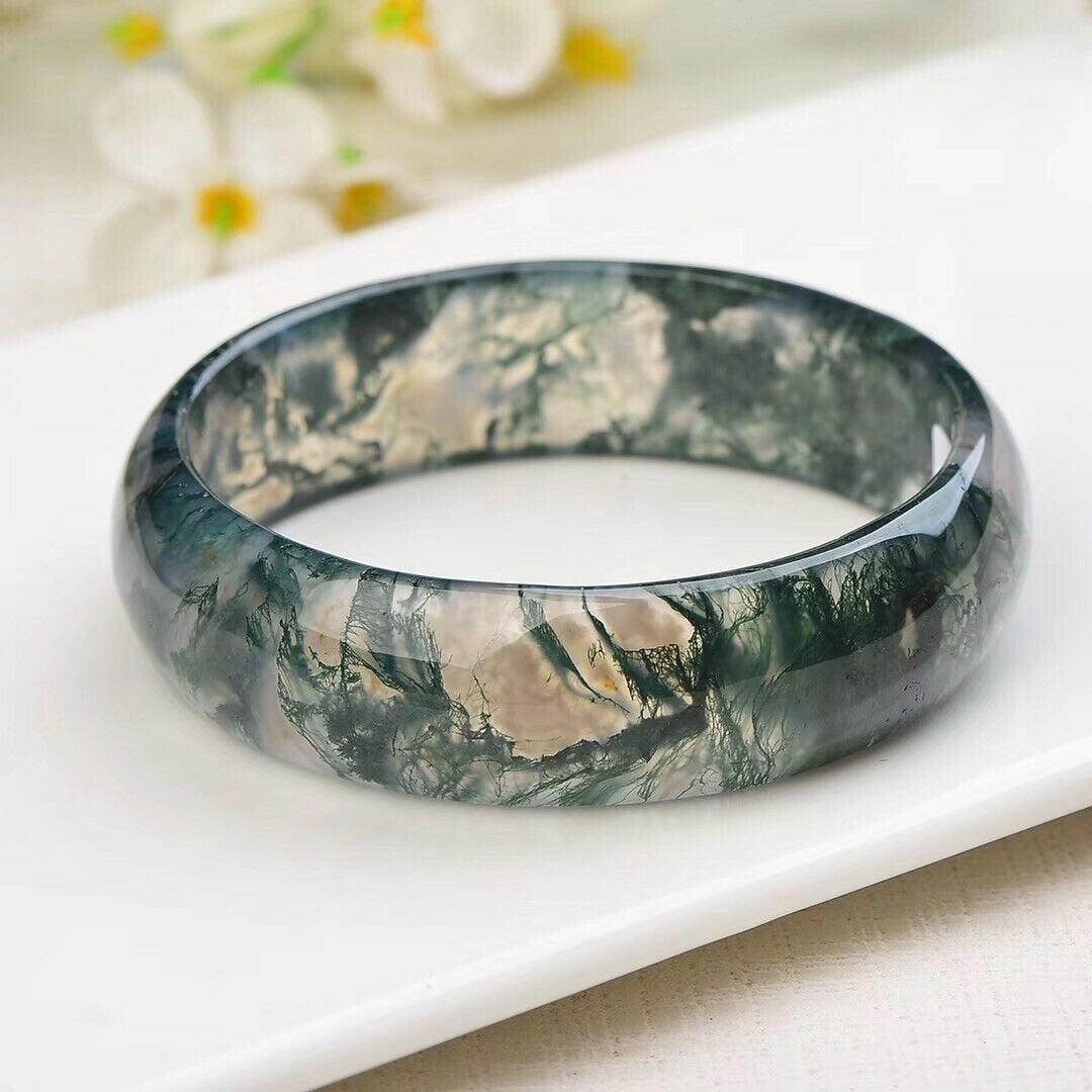 Green Moss Agate Crystal Bangle