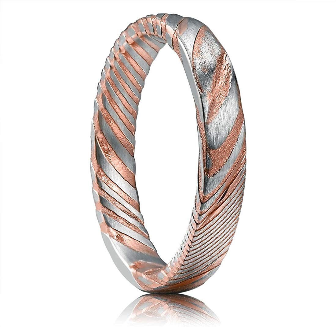 Women's Rose Gold Damascus Steel Ring in 4mm