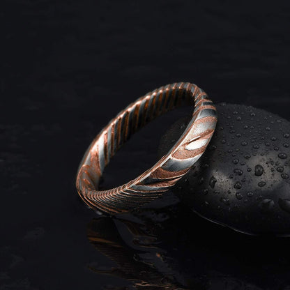 Women's Rose Gold Damascus Steel Ring in 4mm