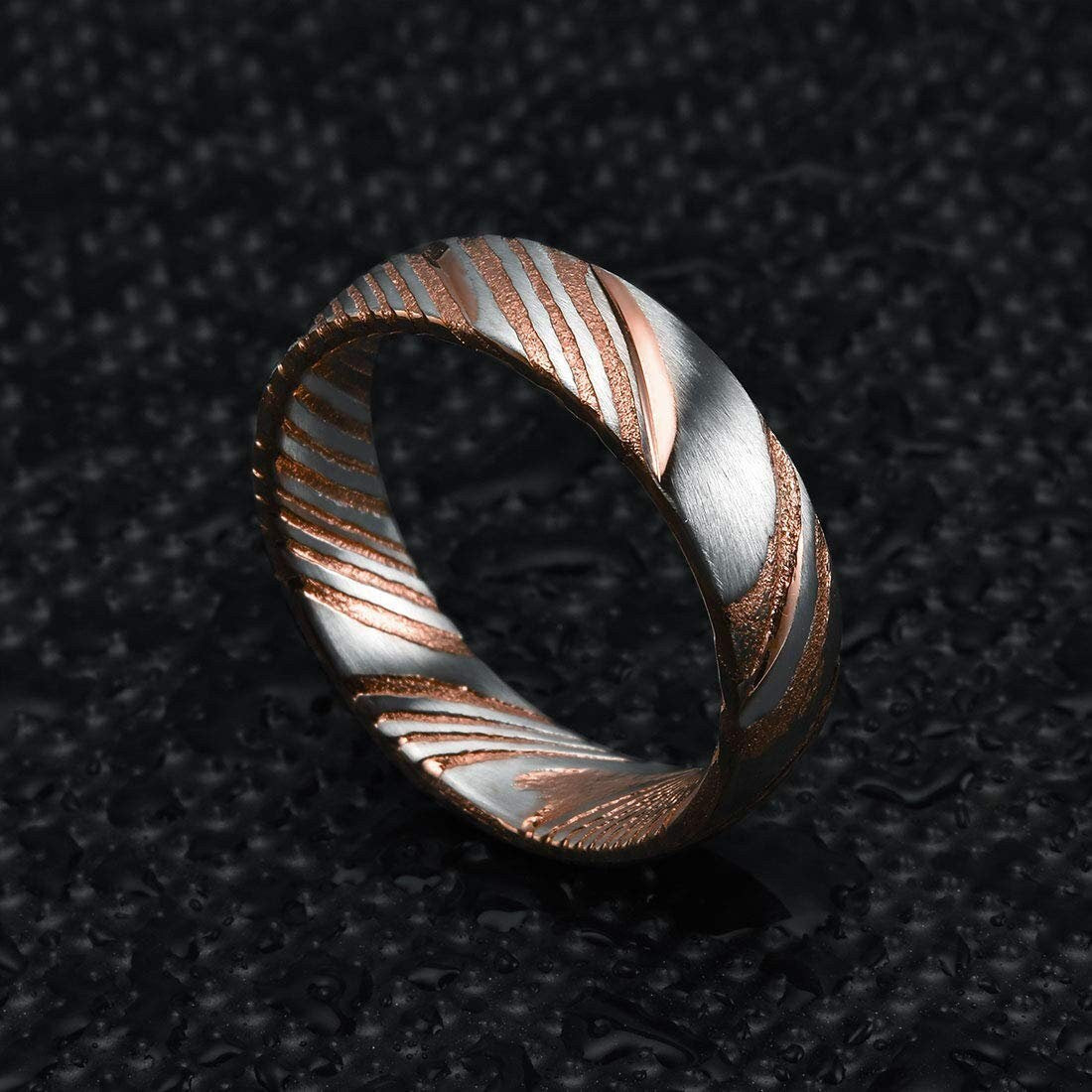 Rose Gold Men's Damascus Steel Ring in 6mm