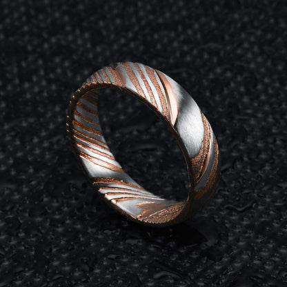 Rose Gold Men's Damascus Steel Ring in 6mm