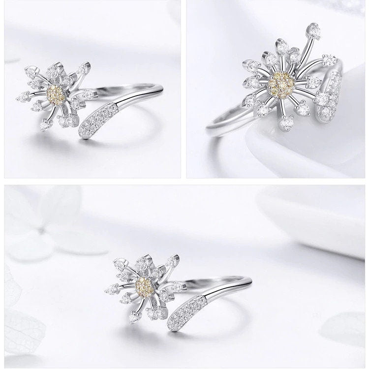 Delicate Dandelion Ring in 925 Sterling Silver