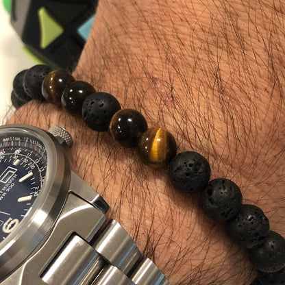 Bracelet Pierre de Lave avec Oeil de Tigre