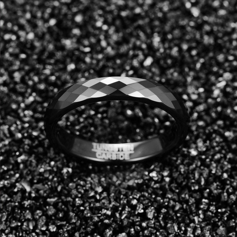 Gothic Black Wedding Ring for Women with Facets