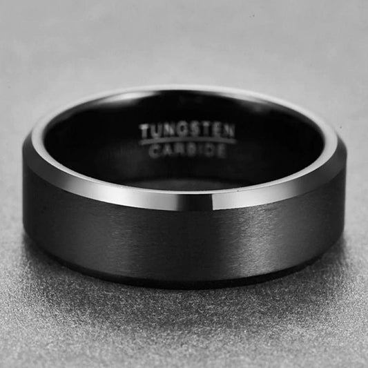 Simple Black Wedding Ring for Men with Brushed Finish