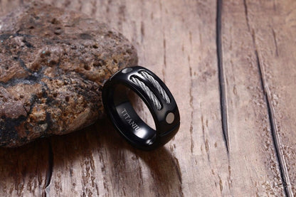 Bague de câbles en acier titane Alliances uniques Alliance en titane Bague en titane pour hommes Bague architecturale Bague d'ingénieur Cadeaux pour ingénieur