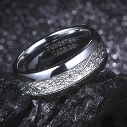 Meteorite Wedding Ring in Silver Tungsten for Men