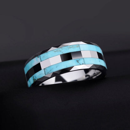 Turquoise Wedding Ring for Men in Silver Tungsten