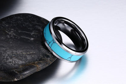 Bague turquoise en argent pour hommes avec tungstène argenté