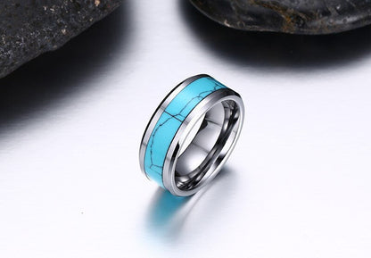 Bague turquoise en argent pour hommes avec tungstène argenté