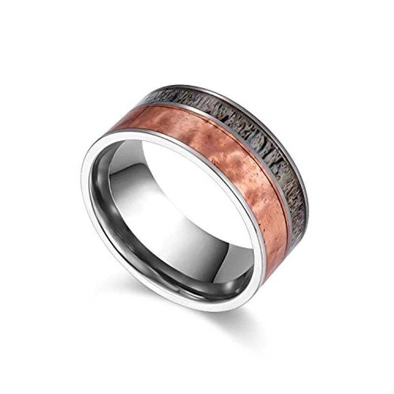 Titanium Deer Antler & Forged Copper Wedding Ring