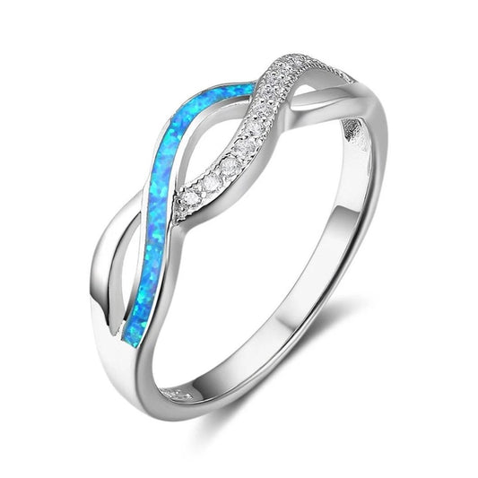 Eternity-Band aus 925er-Sterlingsilber mit blauem Feueropal