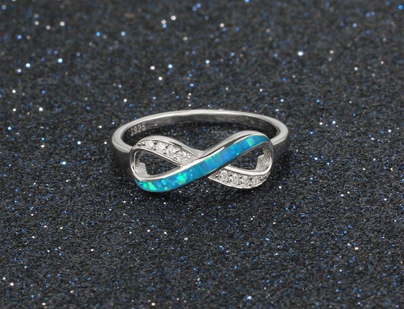 Blue Opal 925 Sterling Silver Infinity Ring