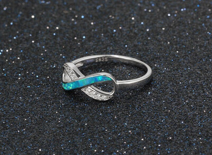 Blue Opal 925 Sterling Silver Infinity Ring