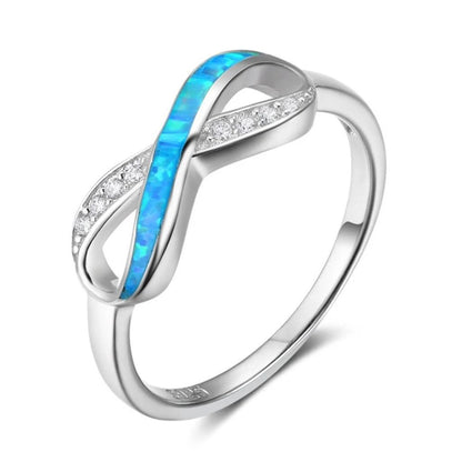 Bague infini en argent sterling 925 avec opale bleue