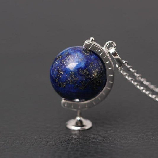 Pendentif globe tournant lapis lazuli en argent sterling 925