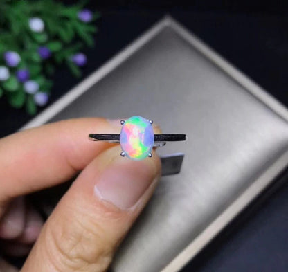 Regenbogen-Opal-Ring aus 925er Sterlingsilber