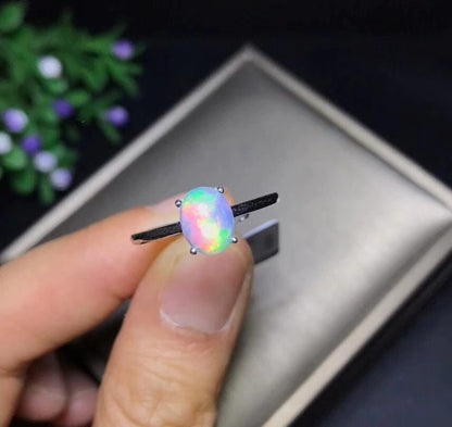 Rainbow Opal Ring in 925 Sterling Silver