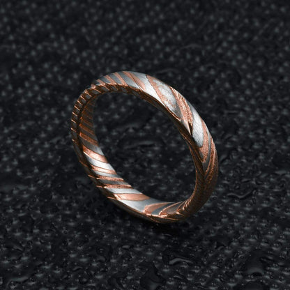 Women's Rose Gold Damascus Steel Ring in 4mm