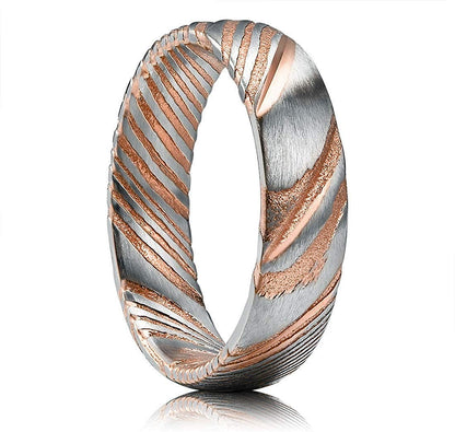 Rose Gold Men's Damascus Steel Ring in 6mm