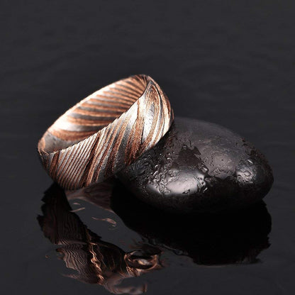 Rose Gold Damascus Steel Ring in 8mm