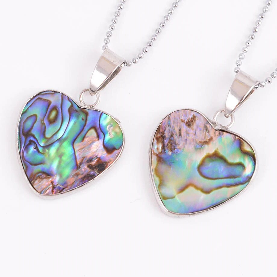 Rainbow Abalone Shell Heart Pendant