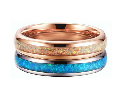 Raw Fire Opal Wedding Rings