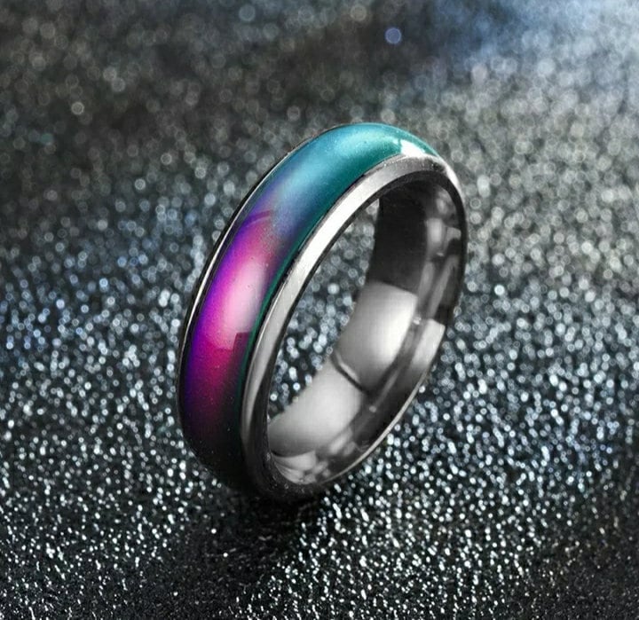 Bague d'humeur en titane arc-en-ciel