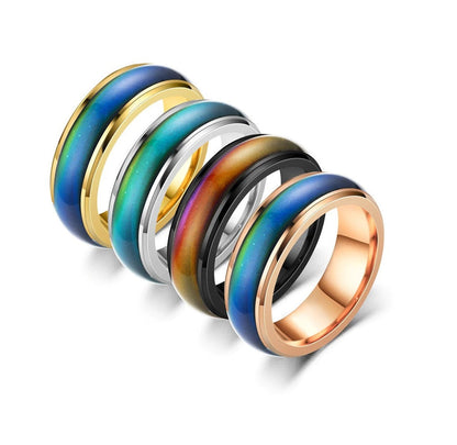 Bague d'humeur en titane arc-en-ciel