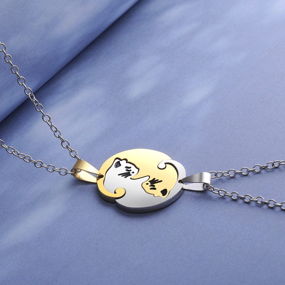 Cat BFF Friendship Necklace Set