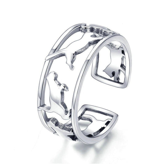 Bague en argent sterling 925 avec chat qui court