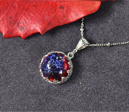 Dragon's Breath Opal Necklace in 925 Sterling Silver