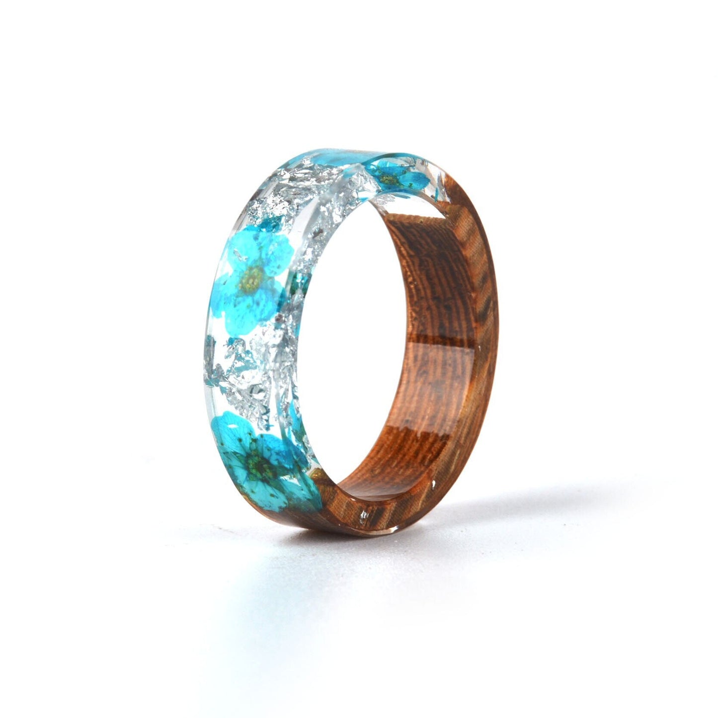 Bague Argent et Bois Fleurs Bleues