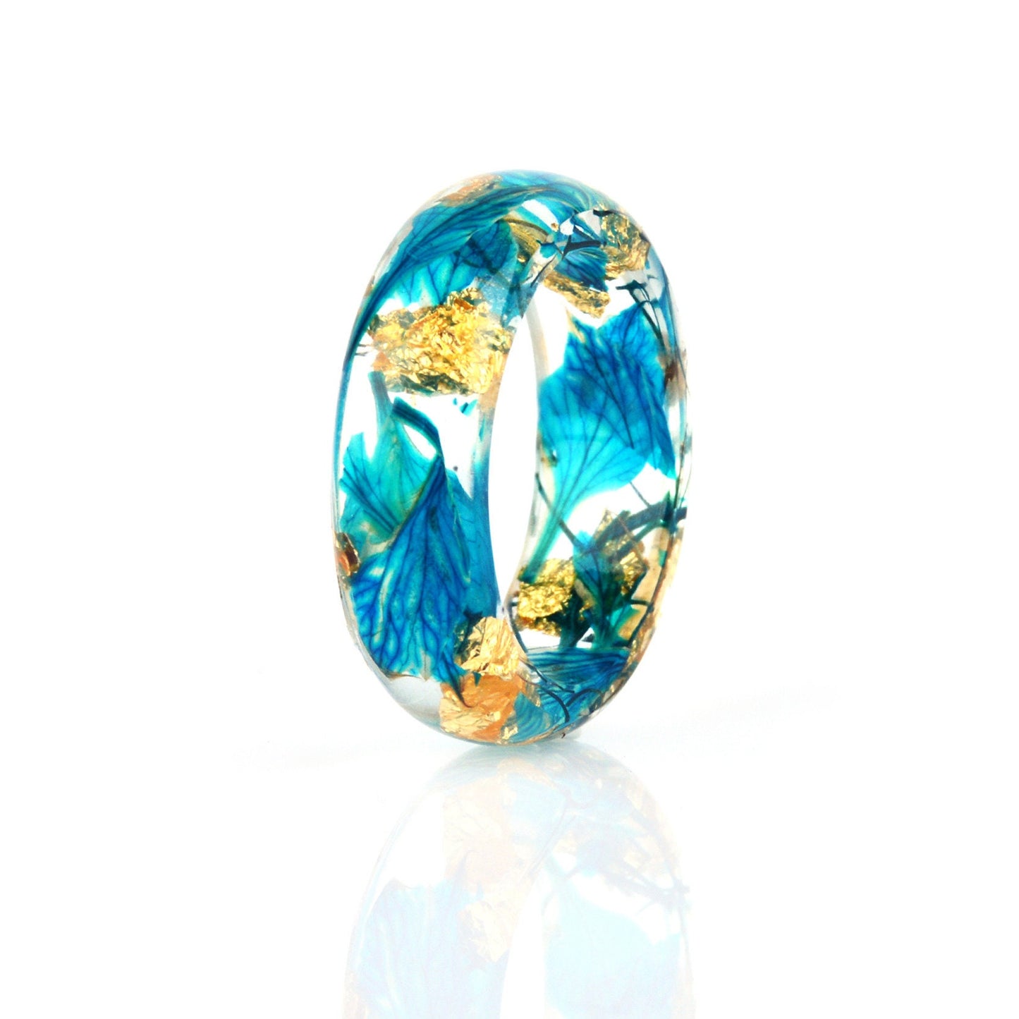 Bague Botanique Fleurs Turquoise &amp; Bleues