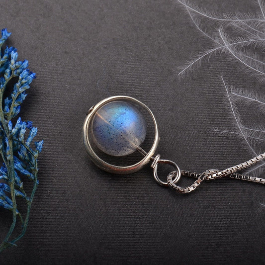 Moonstone Sphere 925 Sterling Silver Pendant