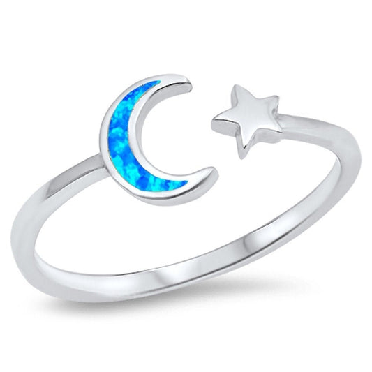 Opal Star & Moon 925 Sterling Silver Ring