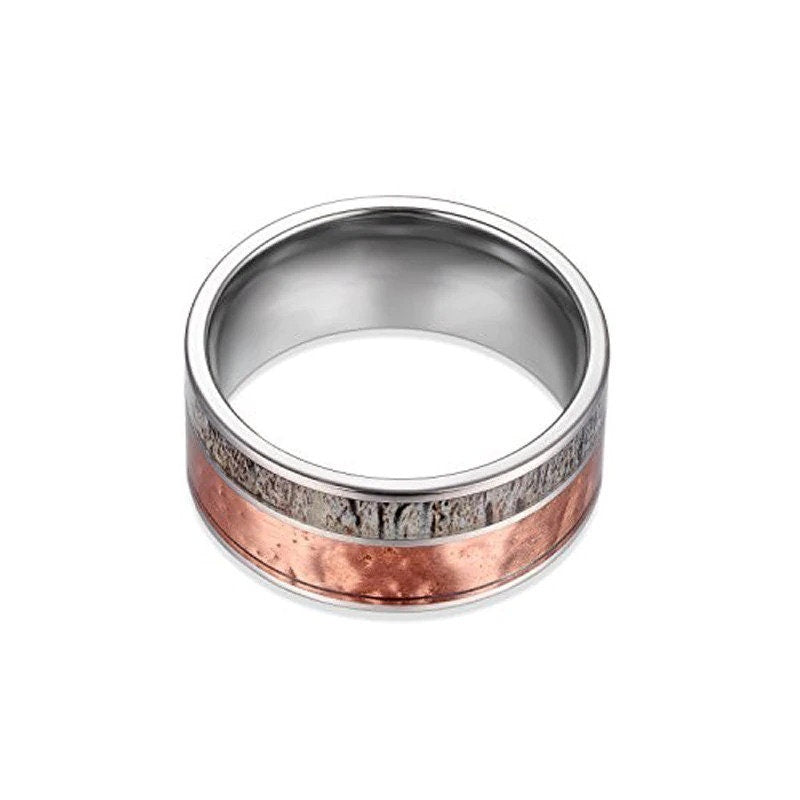 Titanium Deer Antler & Forged Copper Wedding Ring