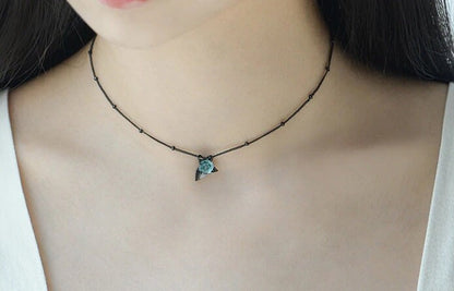 Collier en argent sterling 925 avec rose bleue