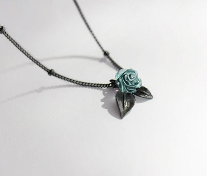 Blaue Rose 925 Sterling Silber Halskette