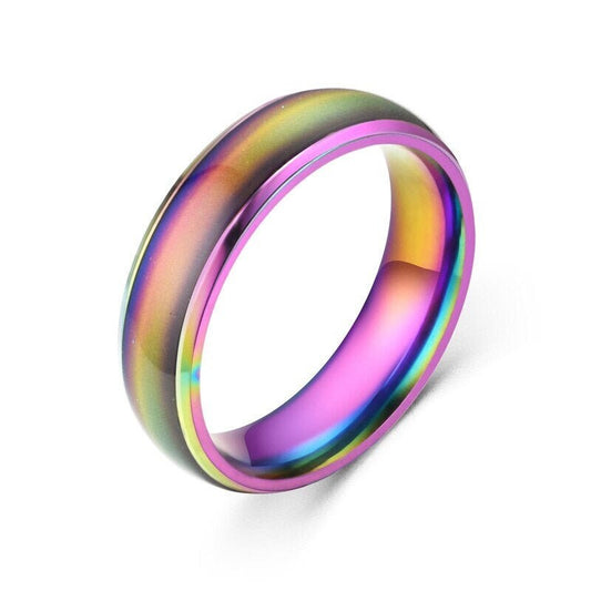 Bague d'humeur en titane arc-en-ciel