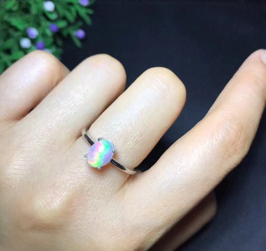 Regenbogen-Opal-Ring aus 925er Sterlingsilber