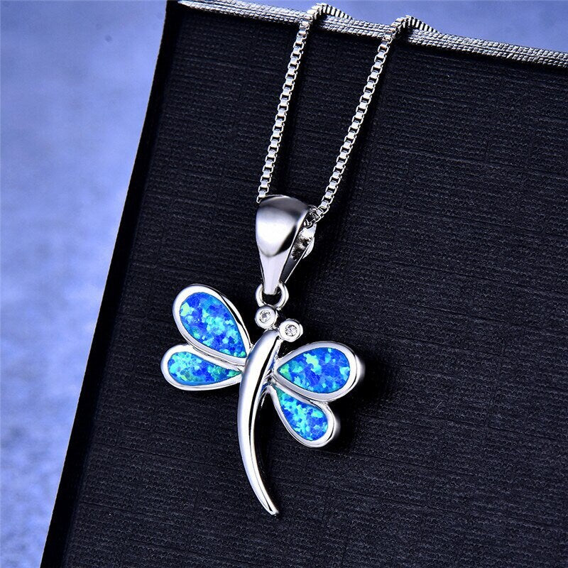 Fire Opal Dragonfly Necklace